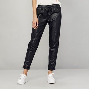 David Lerner vegan leather tapered track pants